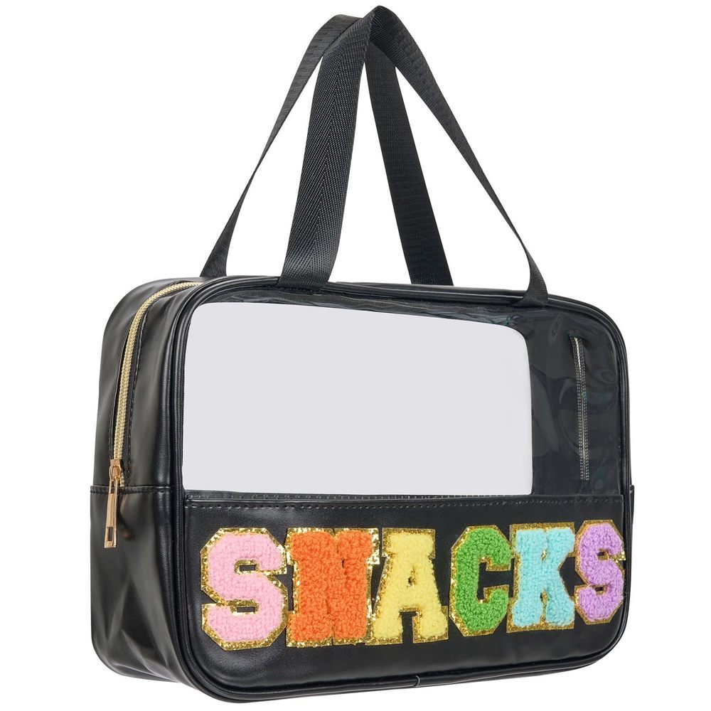 Snack Bags Chenille Letter Clear Makeup Bag Snacks Bags For Travel, Clear😜